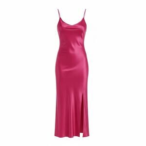 Lyaner Red Satin Maxi Dress Small Cowl Neck Slip Evening Gown